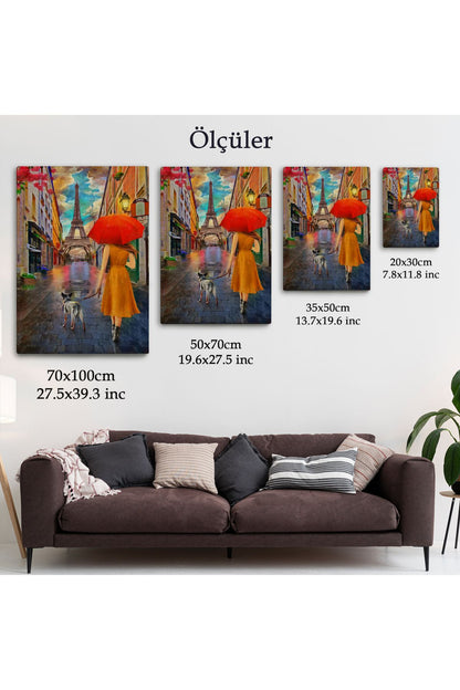 Eyfel Kulesine Yürüyen Kadın Yağlıboya Görünüm Dekoratif Kanvas Duvar Tablosu-5950