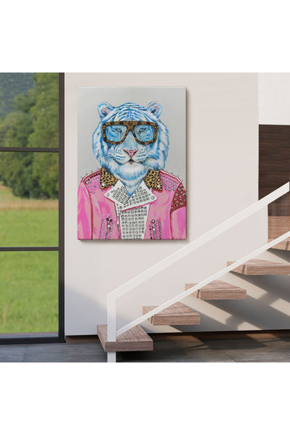 SZ KVS1-Dekoratif Duvar Tablosu-Pembe Ceketli Kaplan Kanvas Tablo 6156