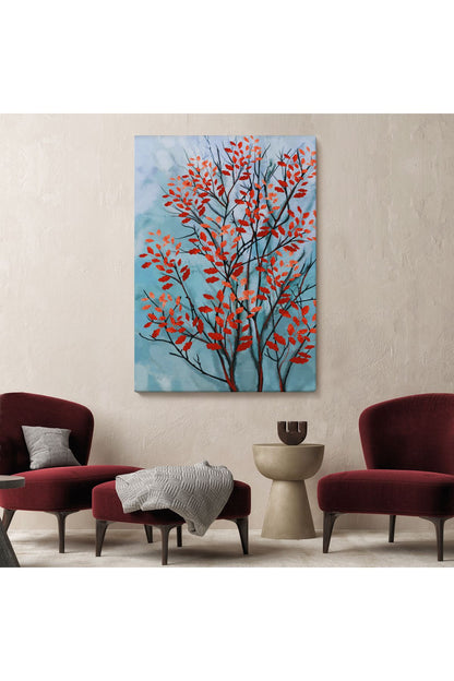 Kırmızı Yapraklar Soyut Dekoratif Kanvas Tablo-5179