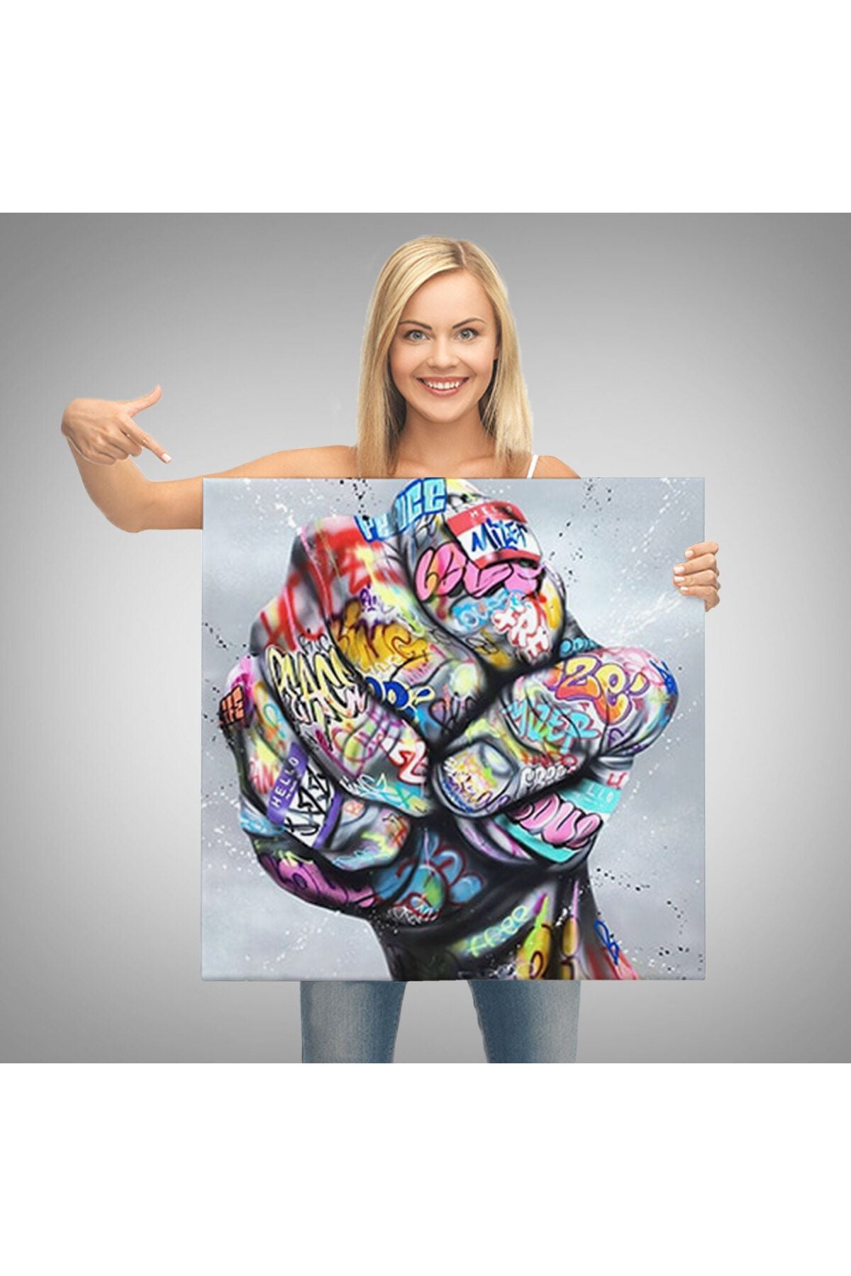 Sokak Graffiti Duvar Sanatı Kanvas Tablo, Banksy Renkli Graffiti Pop Art-5338