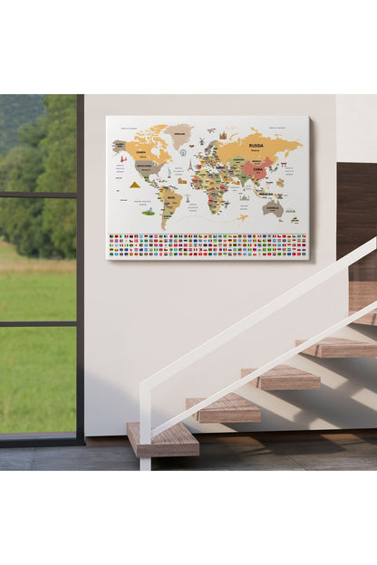 Dünya Haritası Ülke Bayraklı ve Başkentli Kanvas Tablo 1935