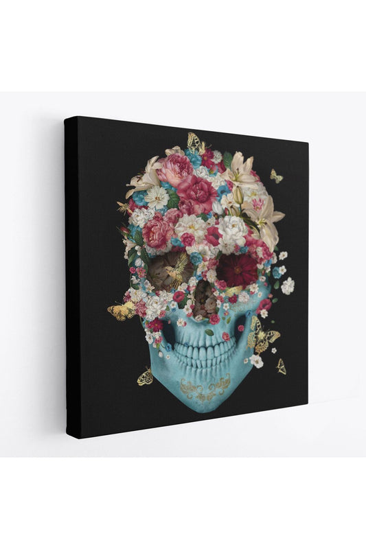 Renkli Çiçeklerle Kafatası Kanvas Tablo, Ölülerin Günü Baskıları, Şeker Kafatası-5332