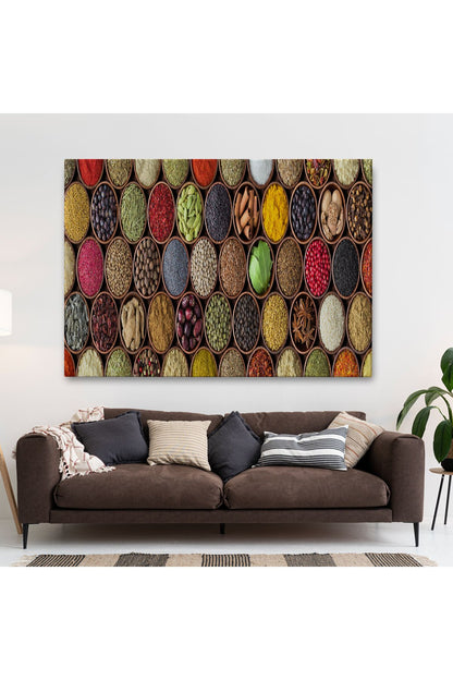 Mutfak Masasın da Baharatlar Dekoratif Kanvas Duvar Tablosu-3569