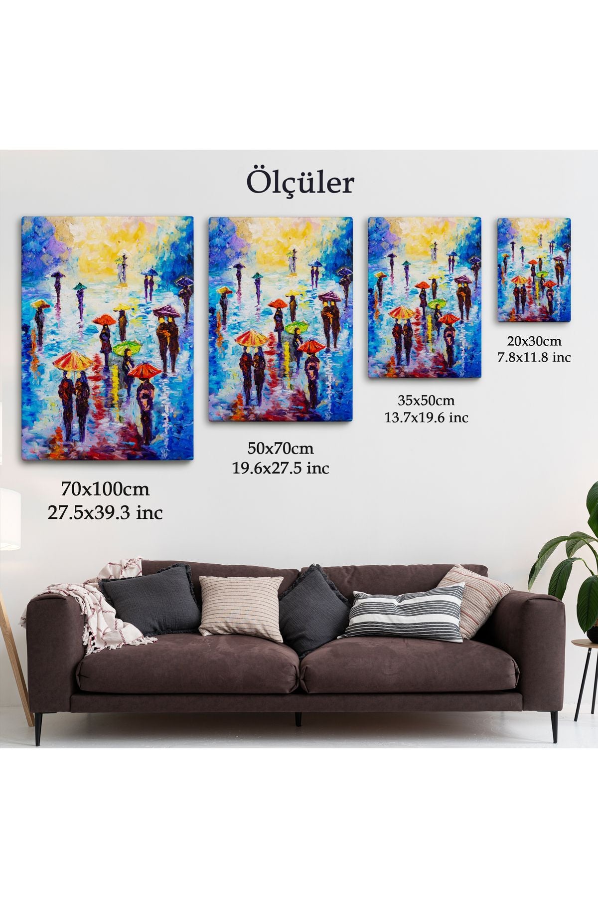 NW Özel Renkli Şemsiyeli İnsanlar Tablosu-5923