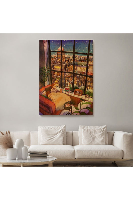 mstseri001 Cam Önünde Kar Keyfi Duvar Tablosu-6336