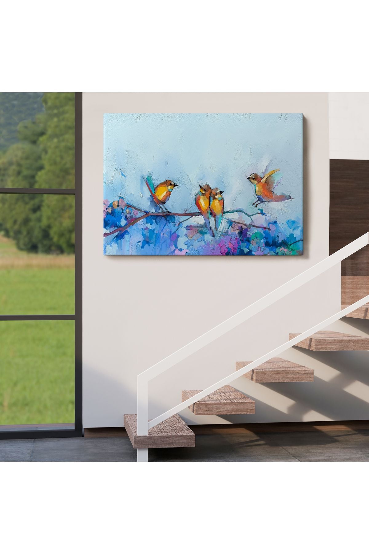 Bahar ve Kuşlar Manzaralı Dekoratif Duvar Tablosu-3529