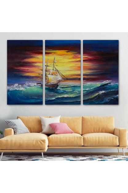 Büyük Dalgalı Okyanusdaki Yelkenli Duvar Tablosu-3491