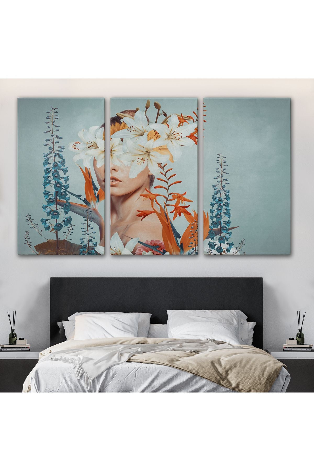 Çiçekler İçindeki Güzel Kadın Portresi Kanvas Tablo-5022