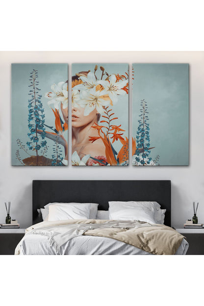 Çiçekler İçindeki Güzel Kadın Portresi Kanvas Tablo-5022