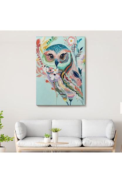 Çiçekler İçindeki Sanatsal Baykuş Tablosu-6208