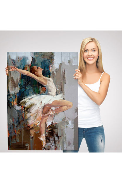 Beyaz Elbiseli Bale Yapan Güzel Kız Duvar Tablosu-6077