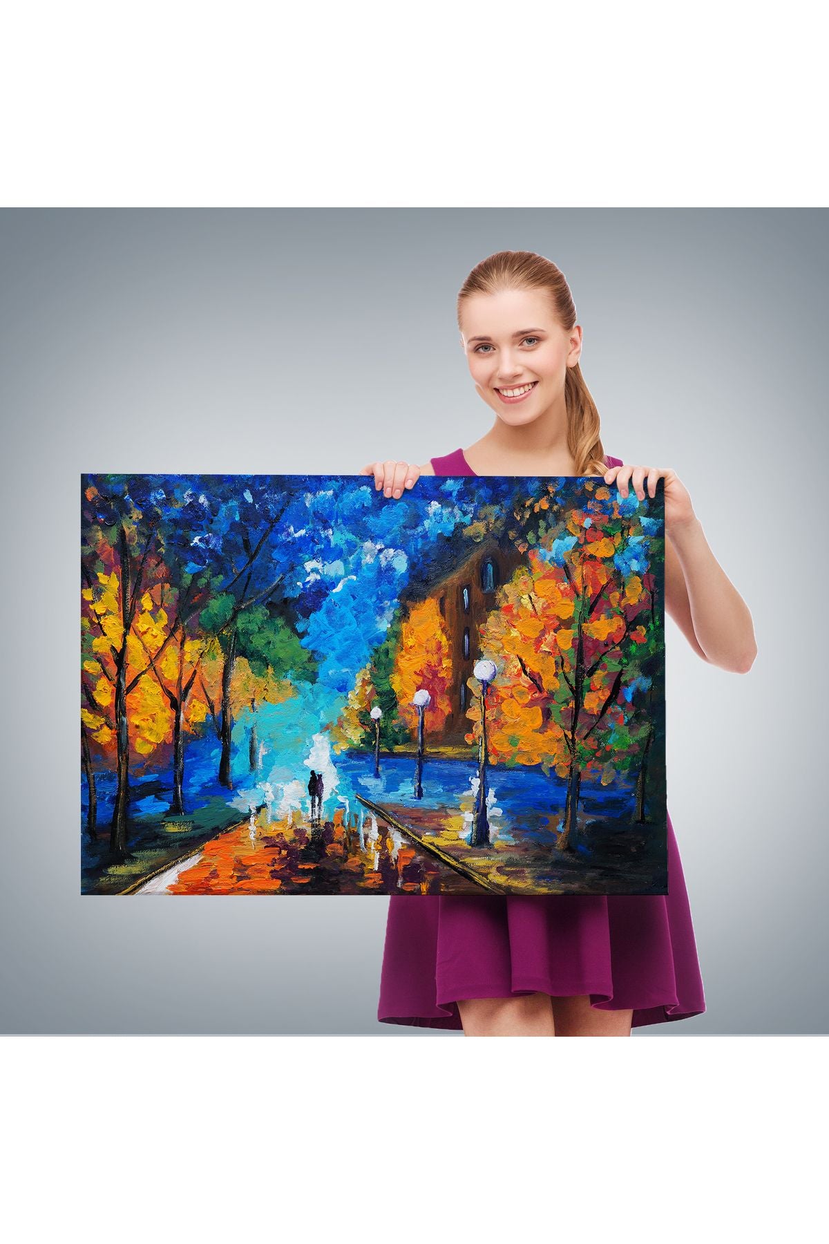 Ormanda Gece Yürüyüsü Dekoratif Kanvas Duvar Tablosu-3429