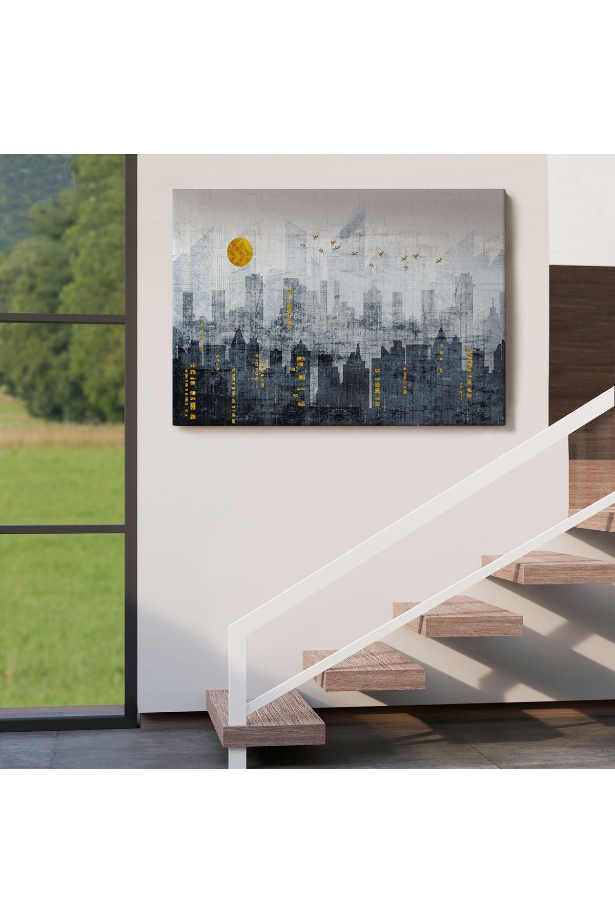 Modern Şehir Manzarasının Silueti Kanvas Tablo-5038