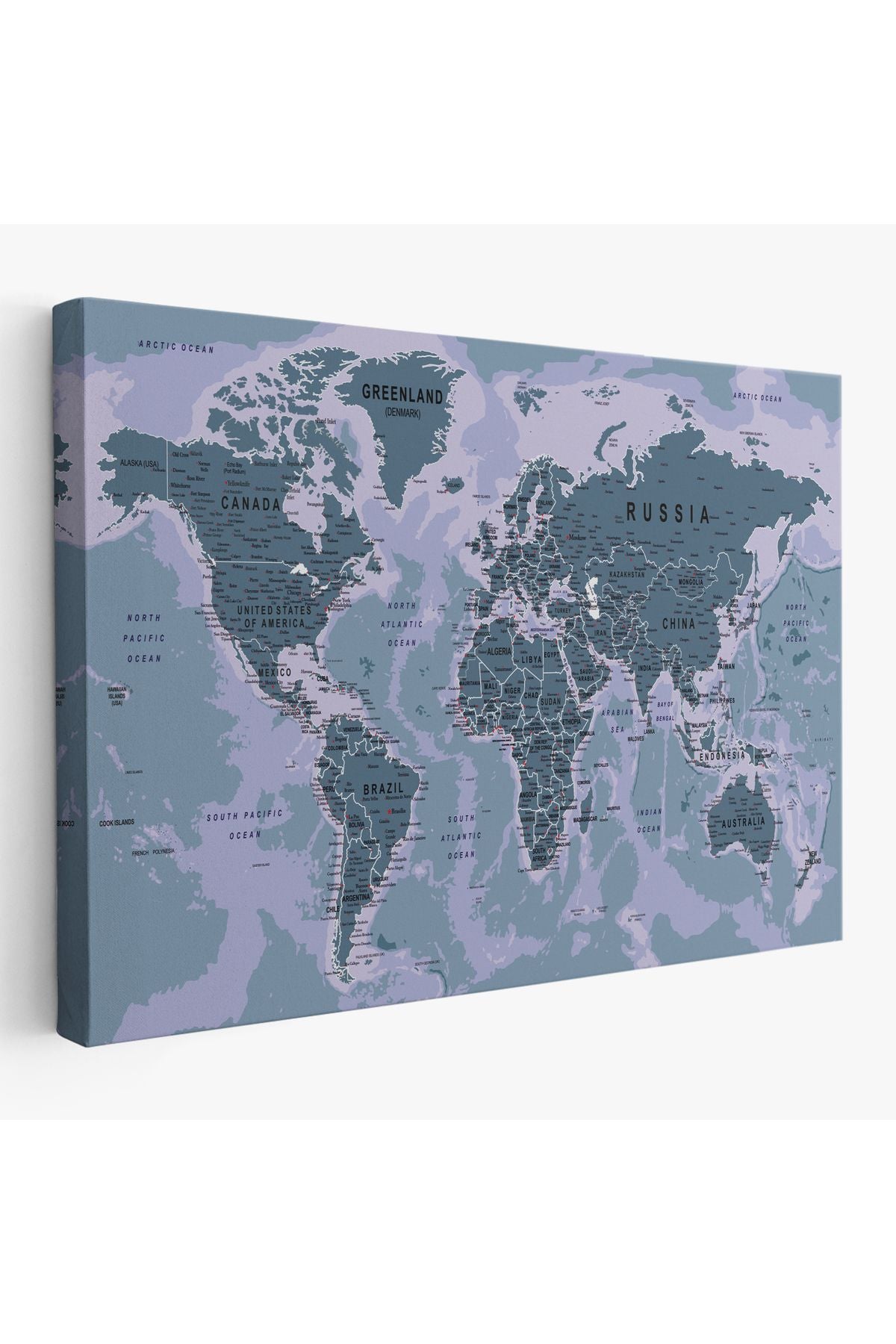 Dünya Haritası Son Derece Ayrıntılı Eğitici Okyanuslu Dekoratif Kanvas Tablo 2513