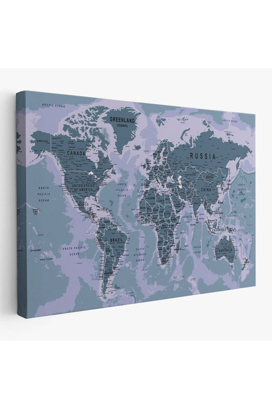 Dünya Haritası Son Derece Ayrıntılı Eğitici Okyanuslu Dekoratif Kanvas Tablo 2513
