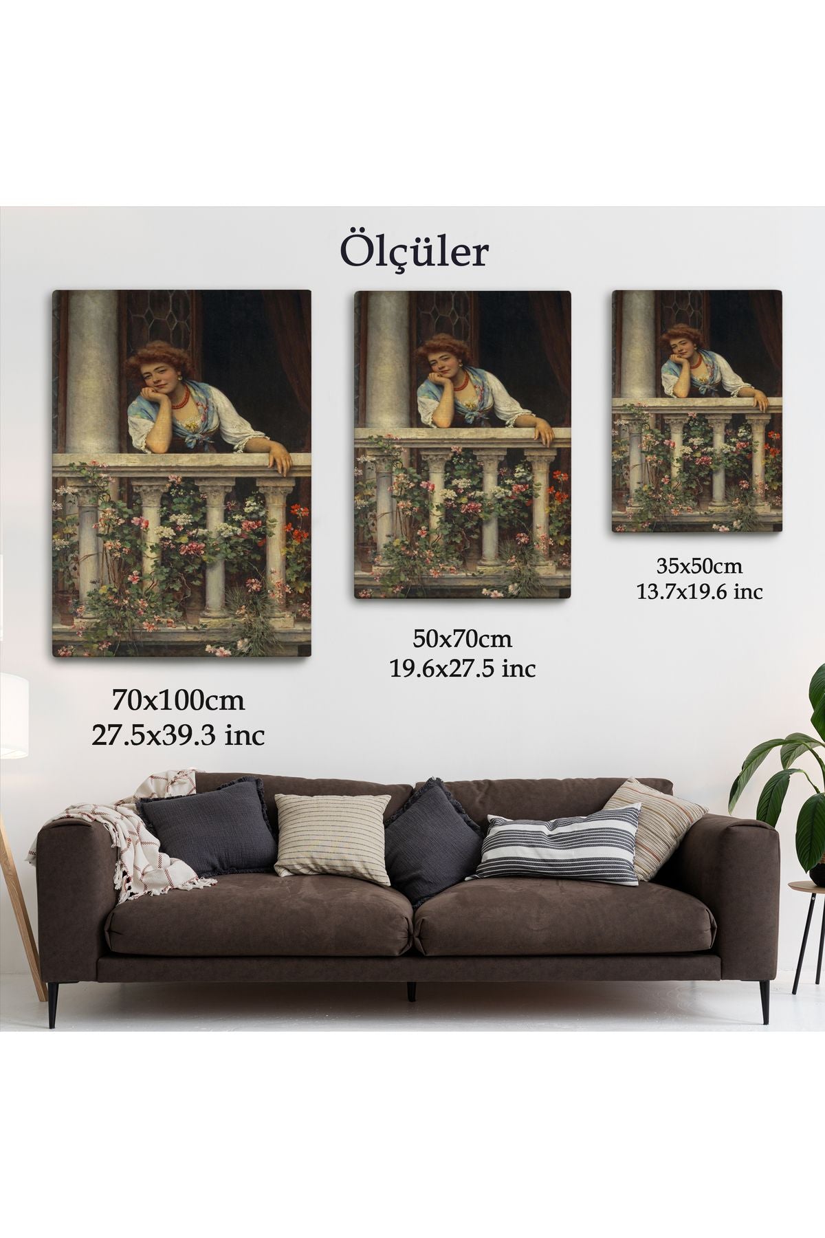 Çiçekli Balkonda Sevgilisini Bekleyen Güzel Kadın Tablosu-6205