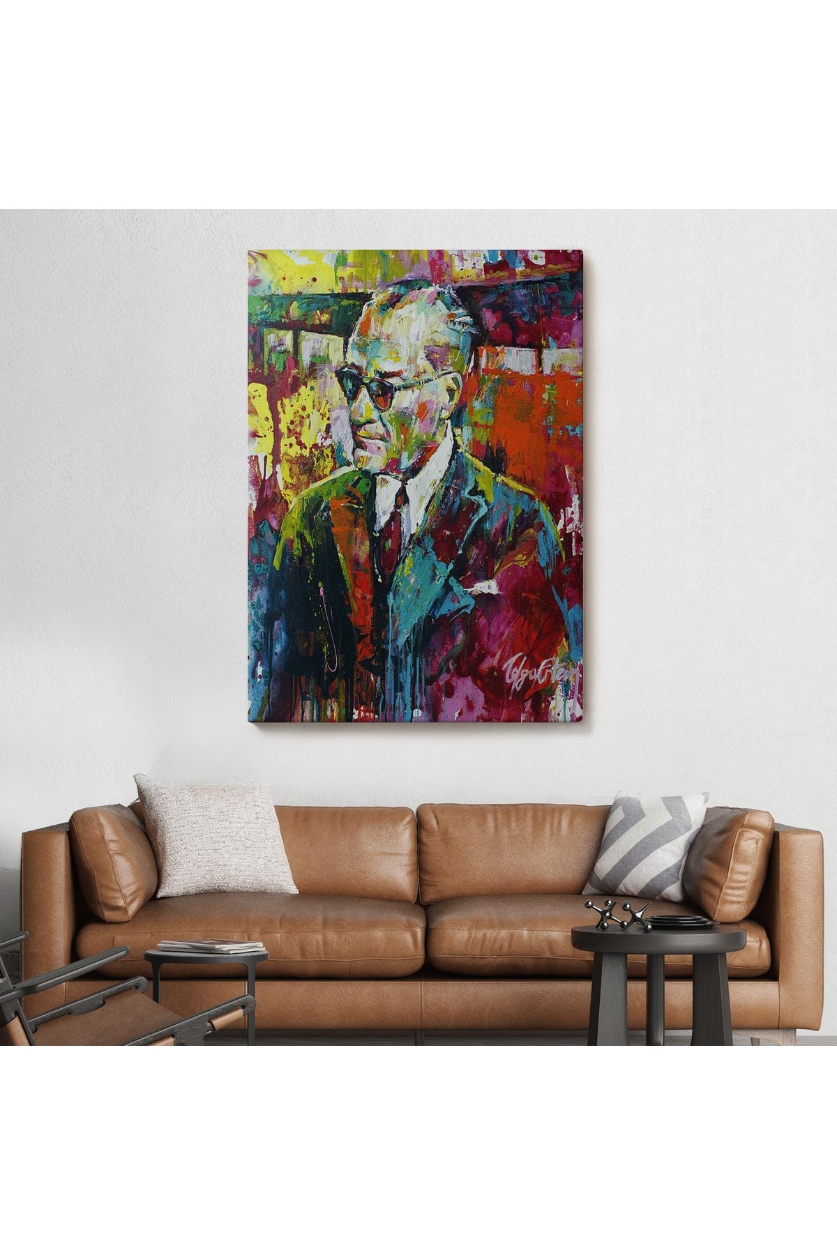 Yağlı Boya Efektli Renkli Mustafa Kemal Atatürk Duvar Tablosu-6069