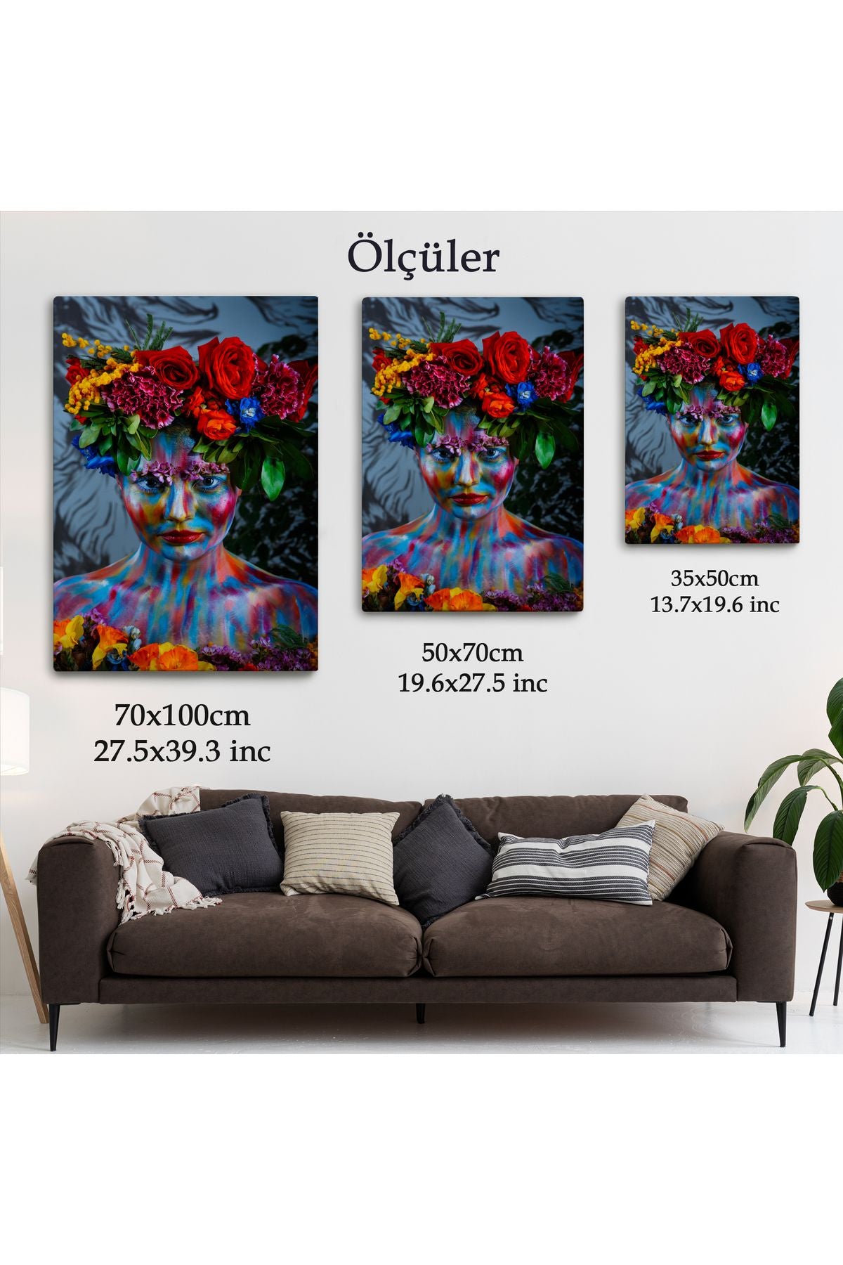 Renkli Çiçek Taçlı Kız Kanvas Tablo-5989