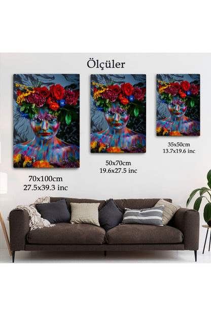 Renkli Çiçek Taçlı Kız Kanvas Tablo-5989