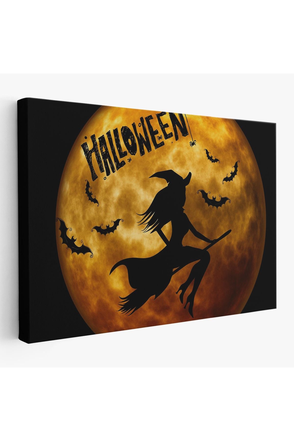 Dekoratif Kanvas Tablo, Duvar Tablosu-Cadılar Bayramı Süpürgedeki Uçan Cadı 5200