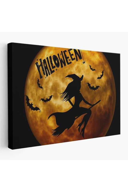 Dekoratif Kanvas Tablo, Duvar Tablosu-Cadılar Bayramı Süpürgedeki Uçan Cadı 5200
