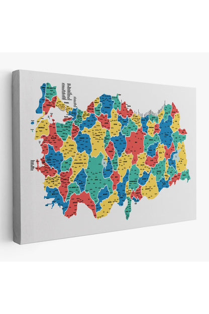 Türkiye Haritası Kanvas Tablo İl ve İlçeli Ayrıntılı Eğitici Dekoratif Tablo 3047