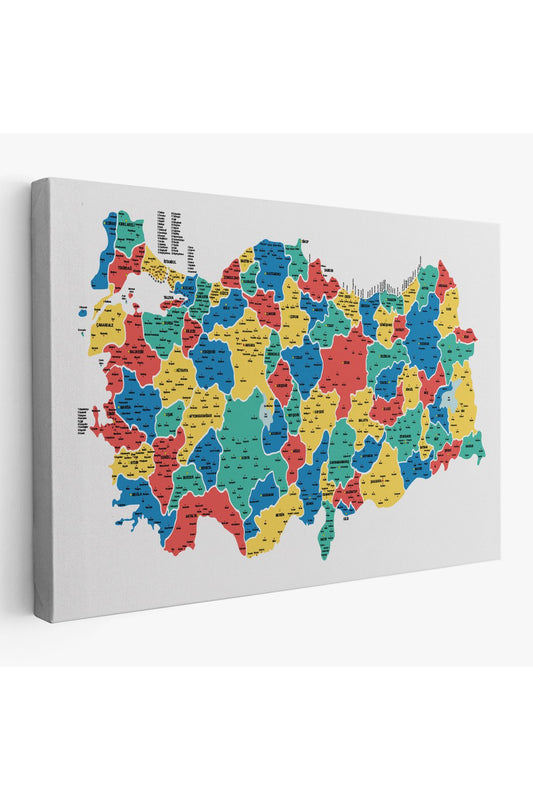 Türkiye Haritası Kanvas Tablo İl ve İlçeli Ayrıntılı Eğitici Dekoratif Tablo 3047