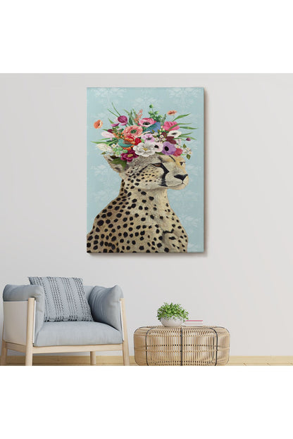 Çiçek Taçlı Kraliçe Çita Kanvas Tablo-6090