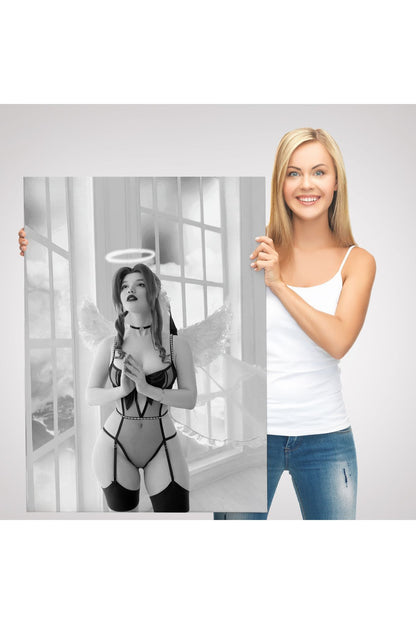 Siyah Beyaz Melek Kız Dekoratif Kanvas Tablo-5266B