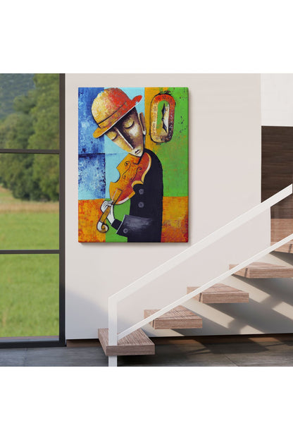 Keman Çalan Müzisyen Sürreal Adam Duvar Tablo-6447