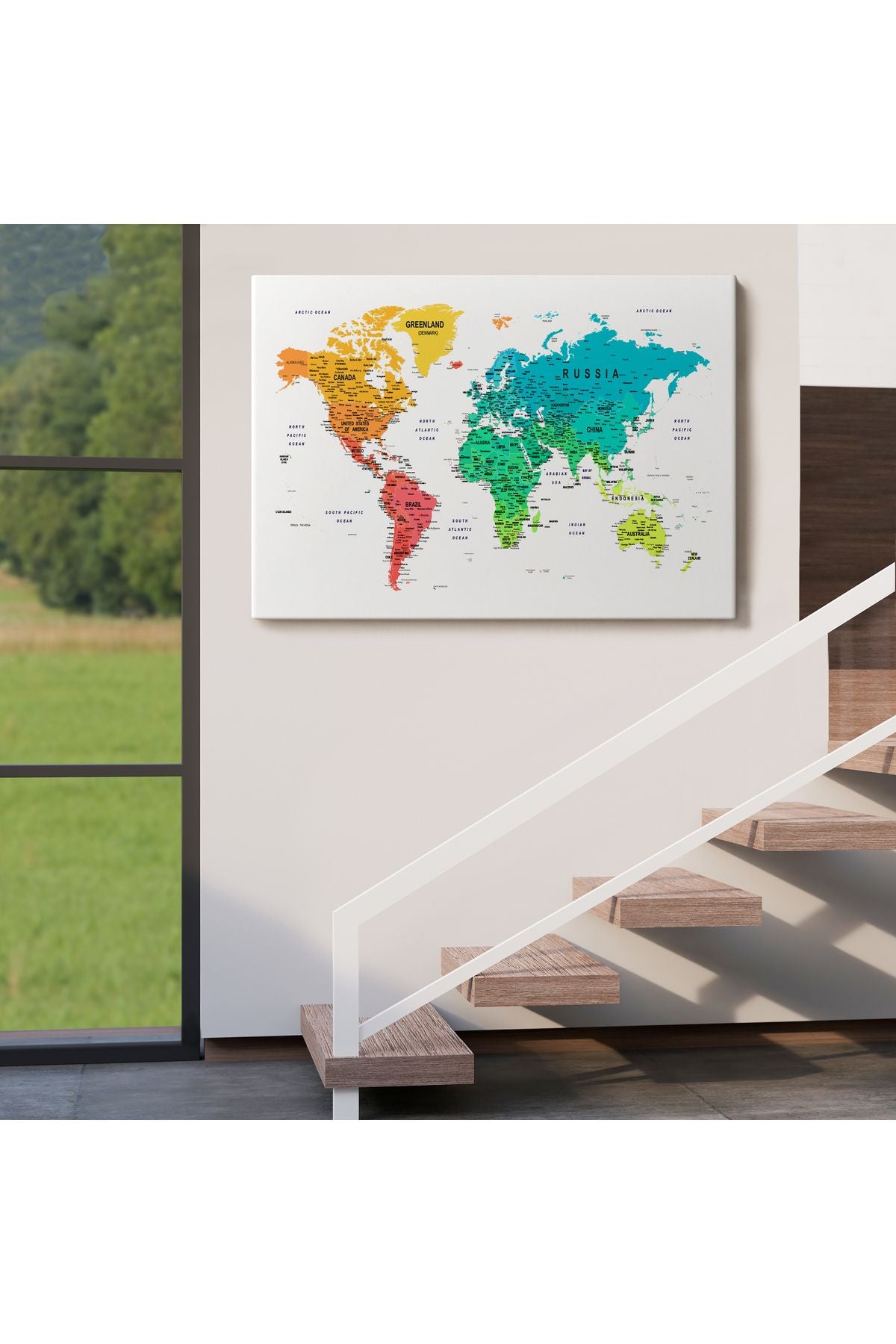 Dünya Haritası Dekoratif Kanvas Tablo Son Derece Detaylı ve Eğitici 1602