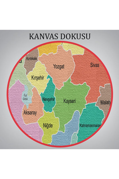 Türkiye Haritası Kanvas Tablo Sınır Komşulu Eğitici Dekoratif Tablo 3096