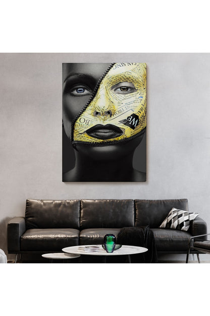 Fermuar Makyajlı Güzel Kızın Yakın Çekim Portresi Kanvas Tablo-4973