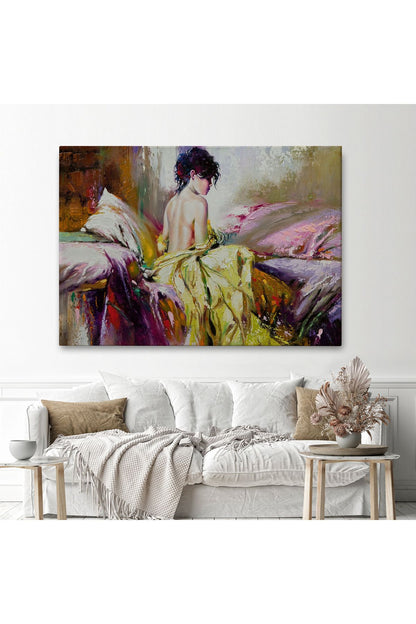 Yalnız Kadın Pastelboya Görünüm Dekoratif Kanvas Duvar Tablosu-3766