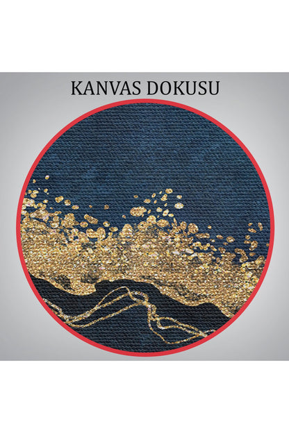 Mavi ve Gold'un Müthiş Uyumu Mermer Görünümlü Modern Kanvas Tablo-5062