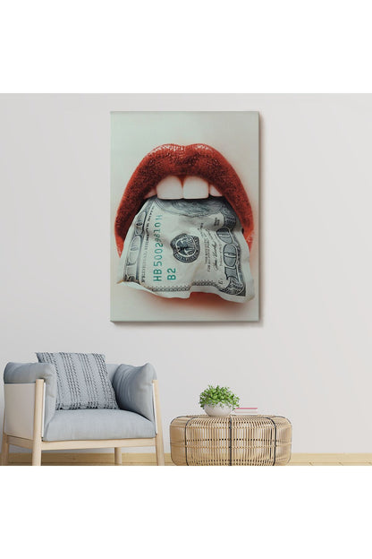 Ağzın da Dolar Olan Kadın Duvar Tablosu-6260