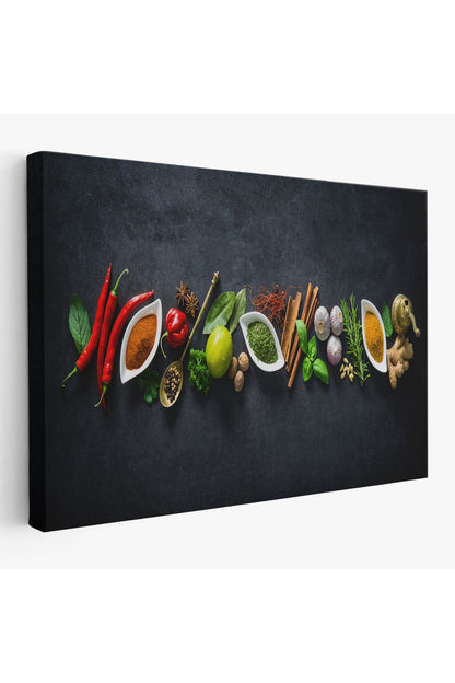Mutfak Masasın da Baharatlar Dekoratif Kanvas Duvar Tablosu-3538