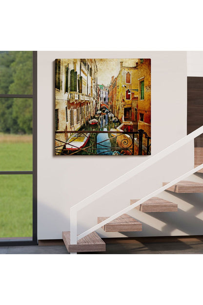 Özel Tasarım, Dekortif BaskıVenedik Balkonu ve Sandallar Dekoratif Kanvas Duvar Tablosu-5823