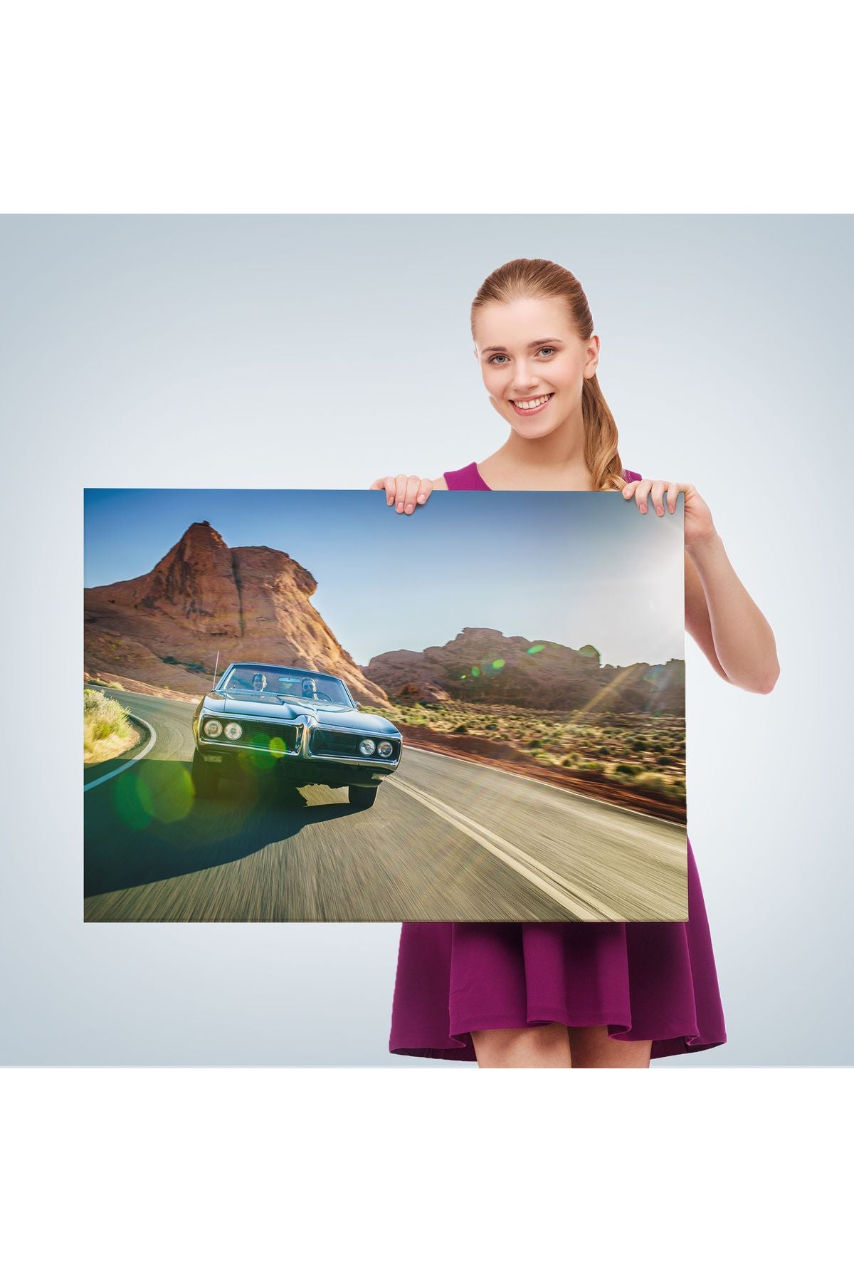 Çölde Eski Araba Dekoratif Kanvas Duvar Tablosu-3516