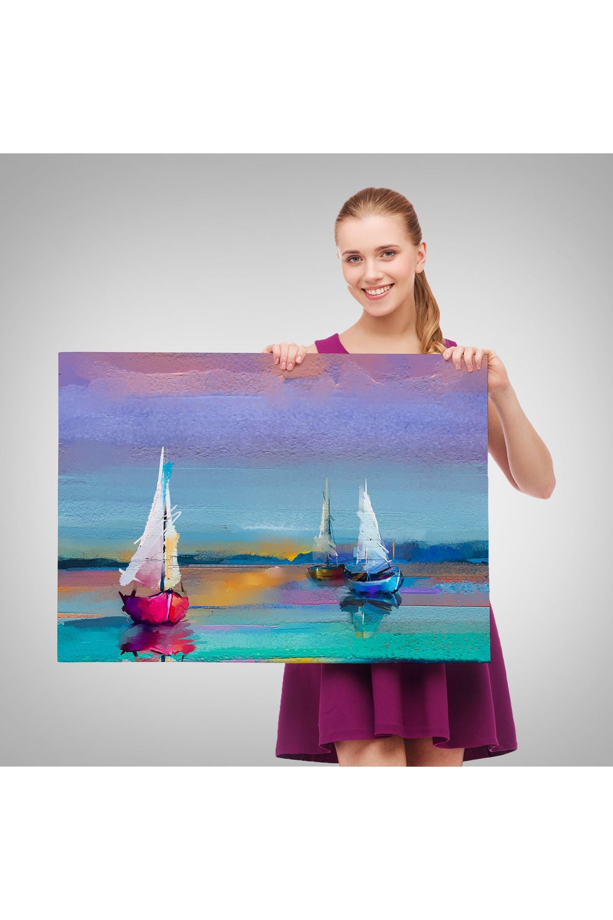 Renkli Deniz Üzerindeki Yelkenliler Duvar Tablosu-3728