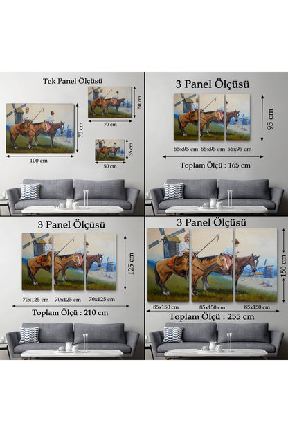 Kazakistan Kırsalında Atlı İnsanlar Yağlıboya Görünüm Kanvas Duvar Tablosu-3735