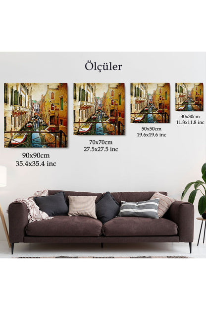Özel Tasarım, Dekortif BaskıVenedik Balkonu ve Sandallar Dekoratif Kanvas Duvar Tablosu-5823