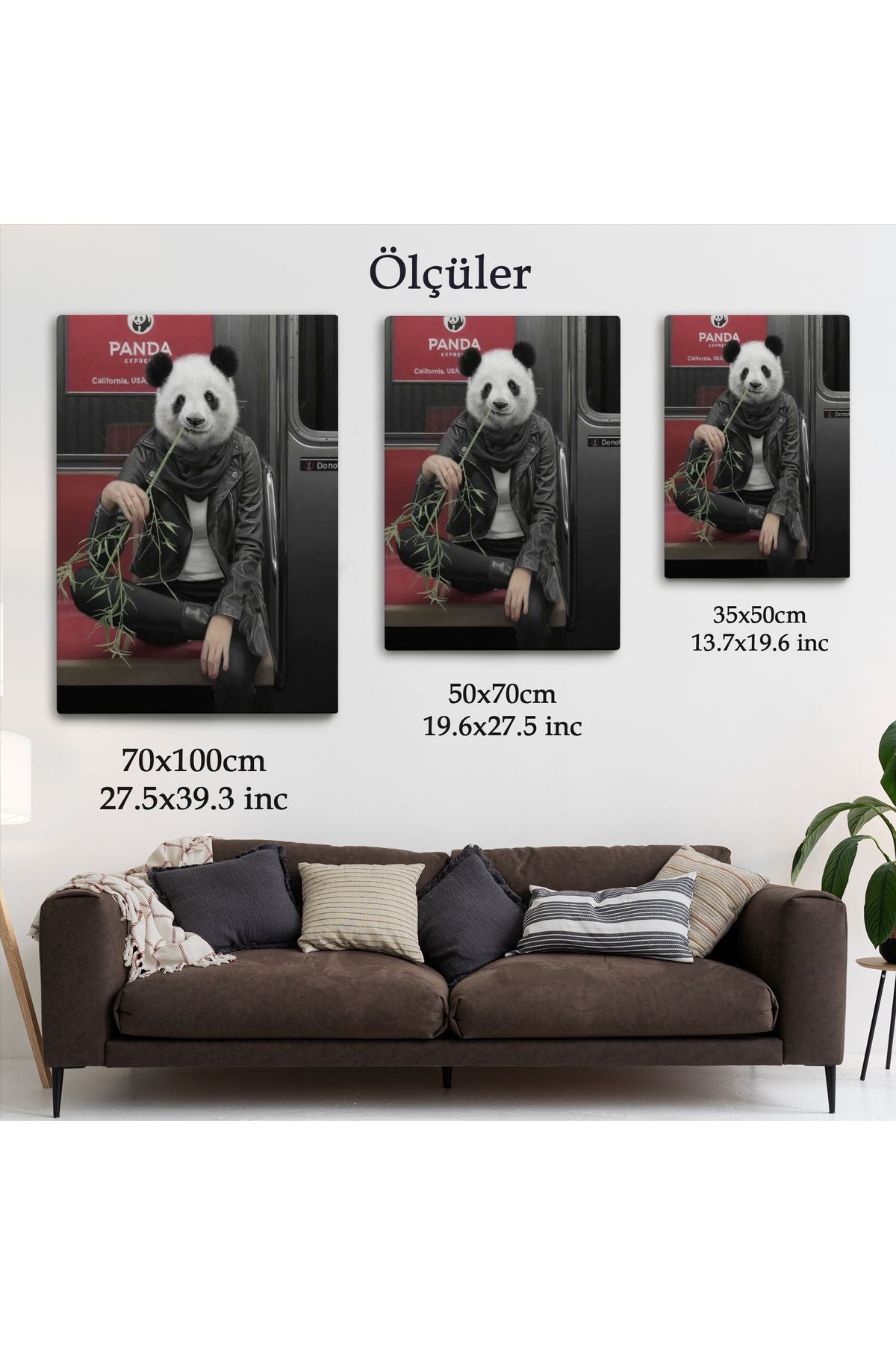 Gerçek Metroda Panda Başlı İnsan Kanvas Tablo-5228