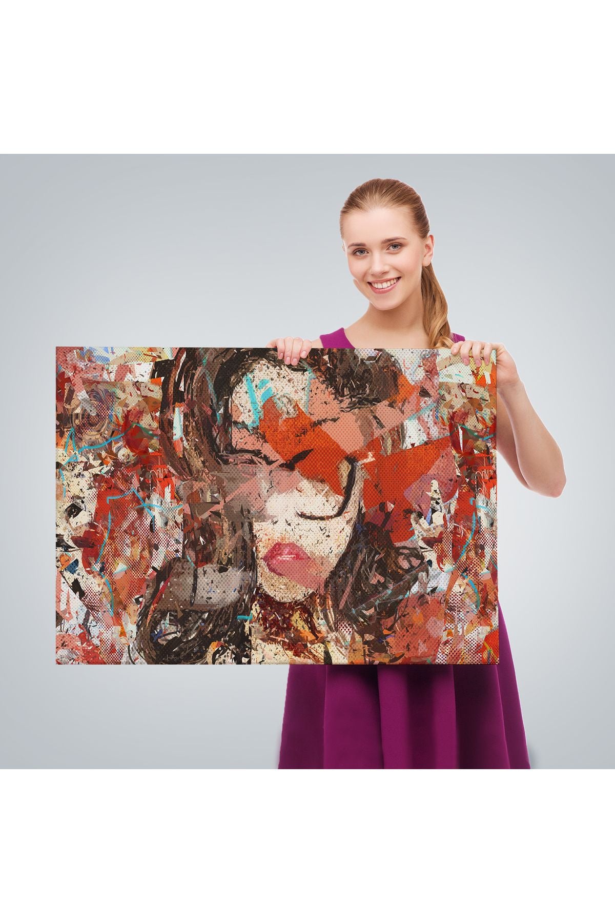 Çağdaş Sanat Kadın portresi Yağlıboya Görünüm Dekoratif Kanvas Duvar Tablosu-3534