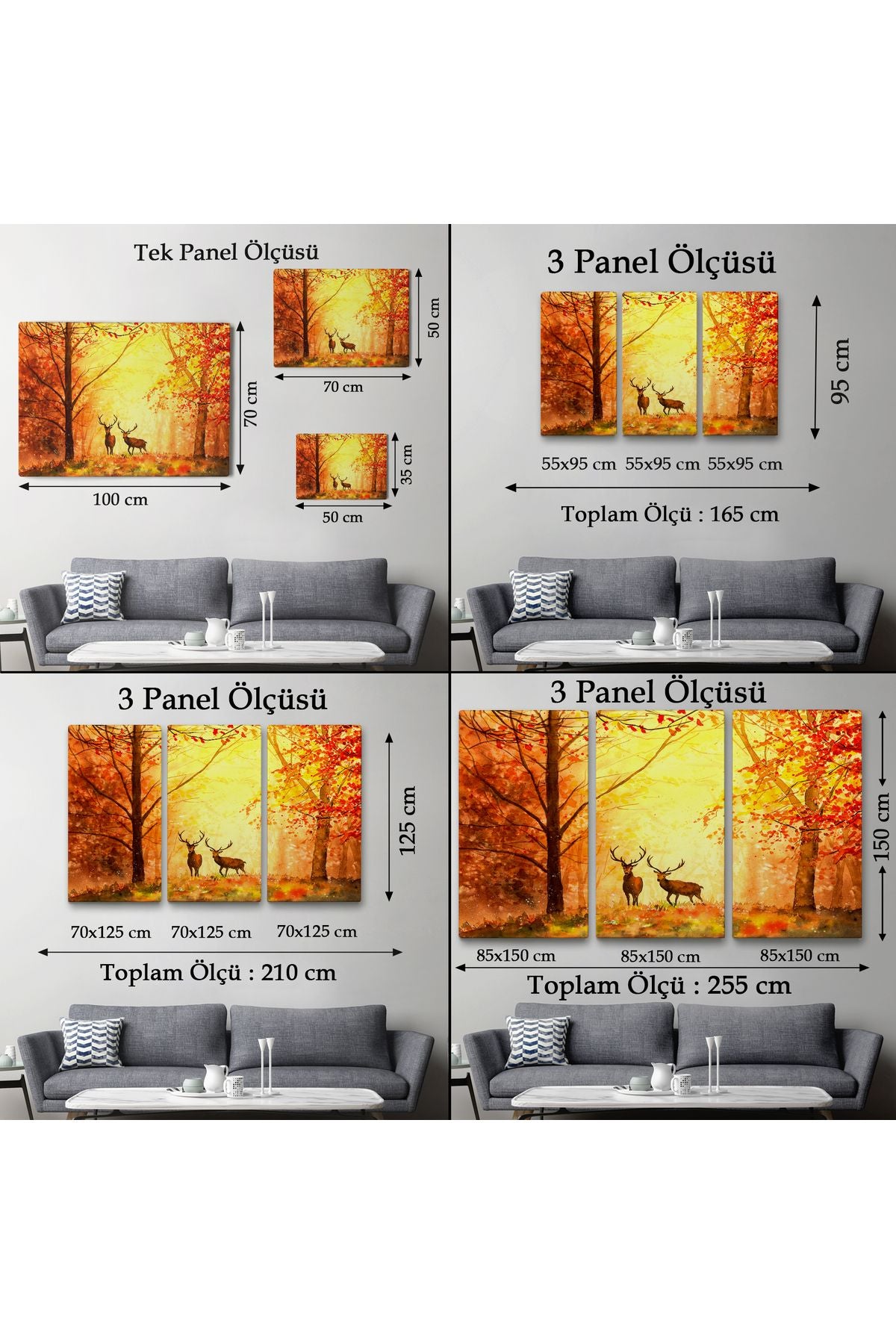 YB HG Sonbahar Ve Ormandaki Geyikler Yağlıboya Görünüm Dekoratif Tablo-3643