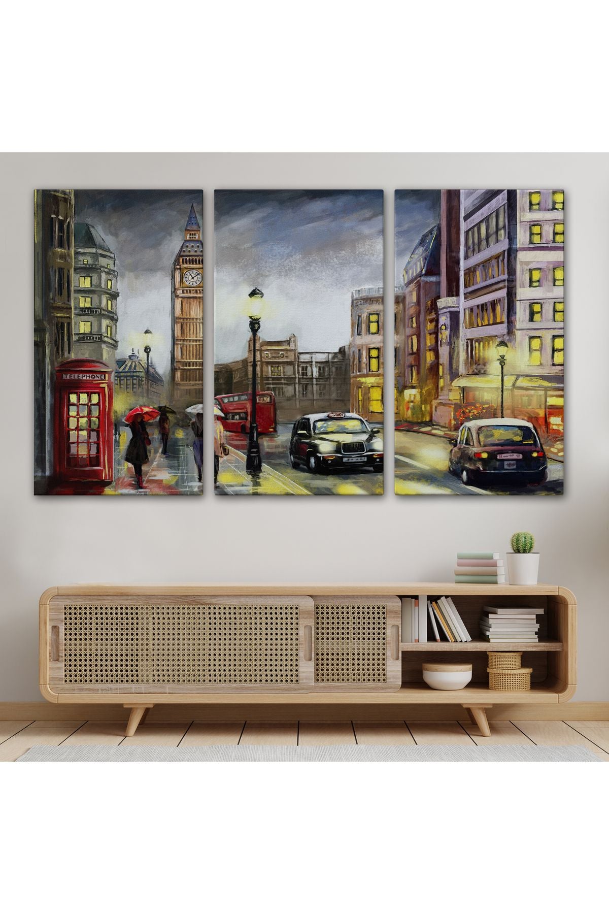 Ingiltere Londra Da Gece Yağlıboya Görünüm Dekoratif Tablo-3542