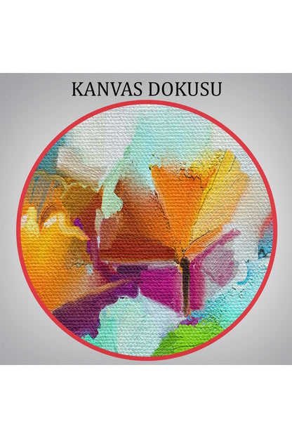 Soyut Çiçekler Yağlıboya Görünüm Dekoratif Kanvas Duvar Tablosu-3562