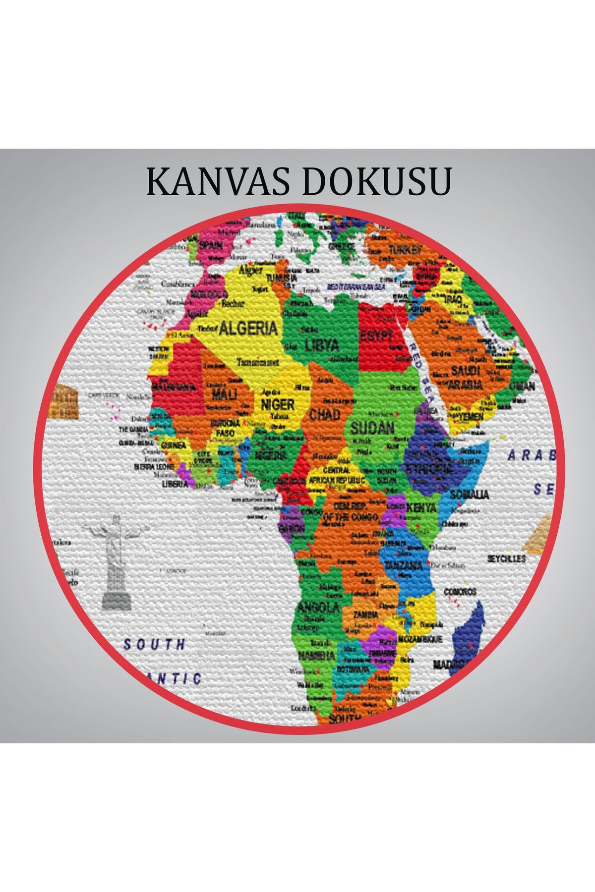 Dünya Haritası Ayrıntılı Eğitici  Sembollü Bayraklı Dekoratif Kanvas Tablo 2881