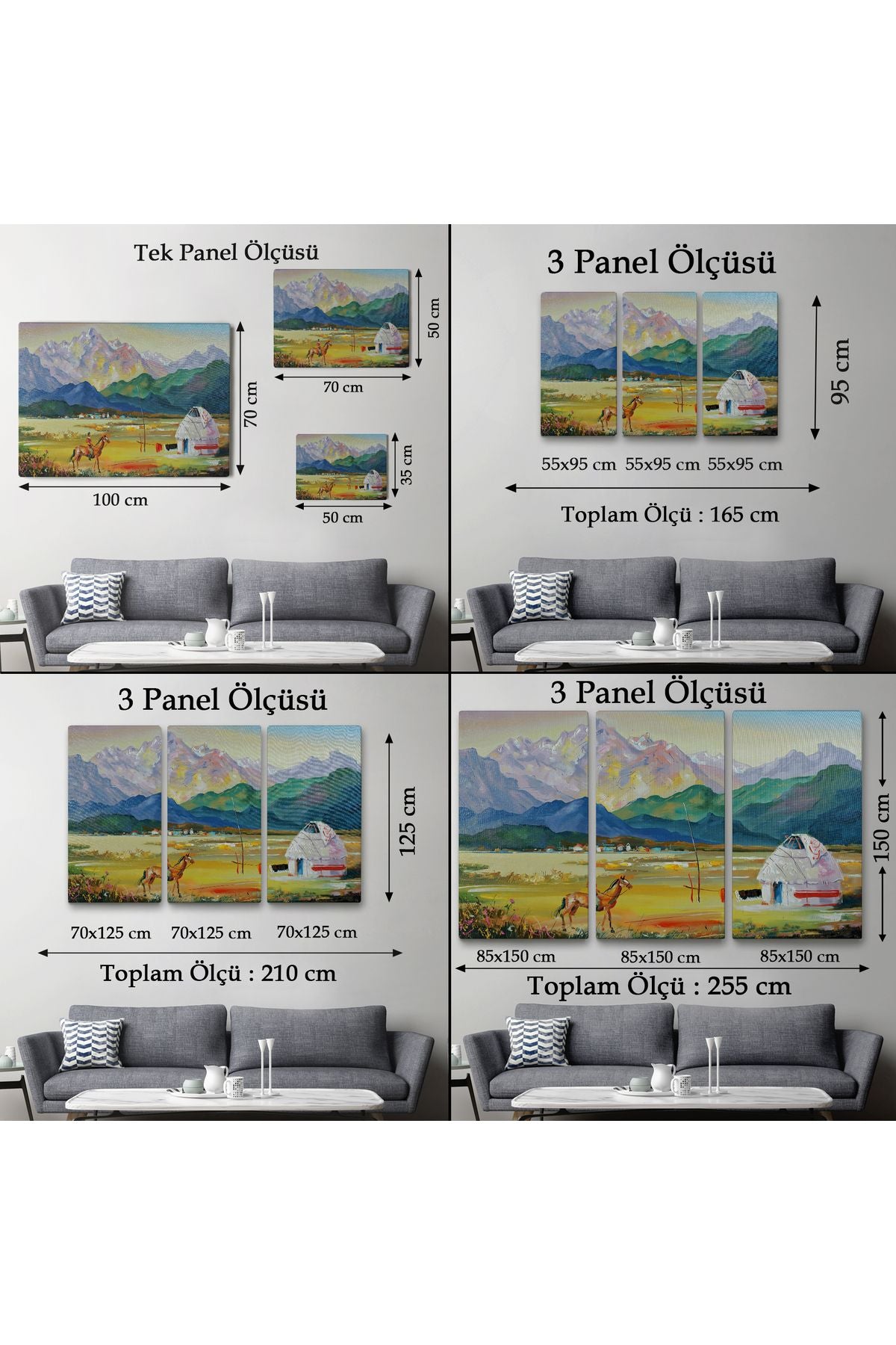 Kazakistan da Bir Göçebe Çadırı Yağlıboya Görünüm Dekoratif Kanvas Duvar Tablosu-3601