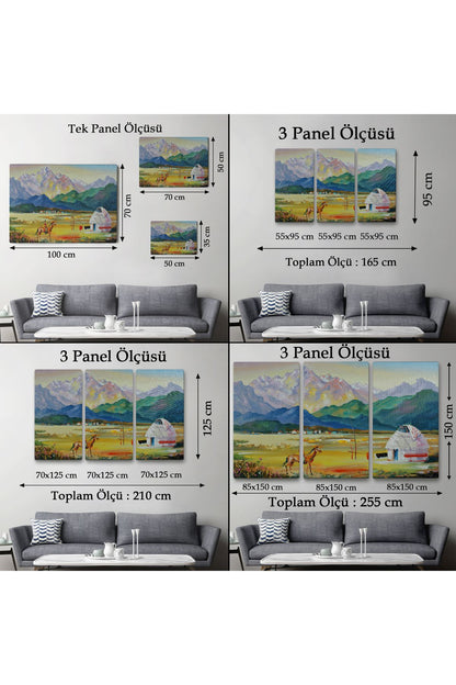 Kazakistan da Bir Göçebe Çadırı Yağlıboya Görünüm Dekoratif Kanvas Duvar Tablosu-3601